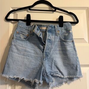 Levi's Light Blue Distressed High-Rise Denim Shorts